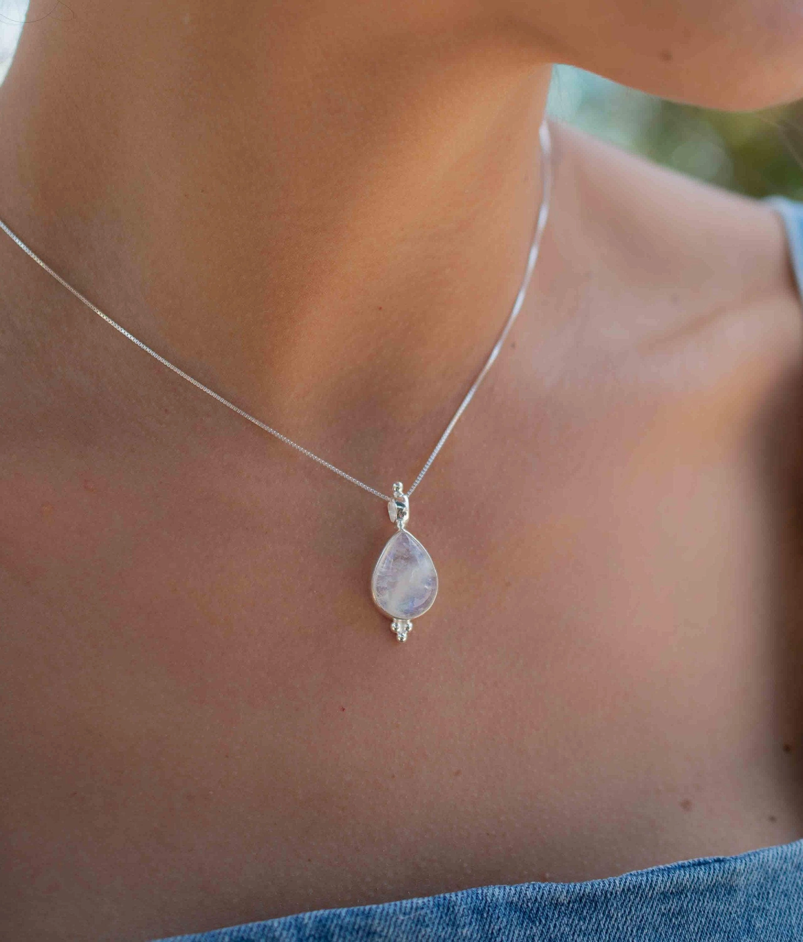 Olivia Larimar, Labradorite and Moonstone Tear Drop Necklace ~ Sterling Silver ~ MP006