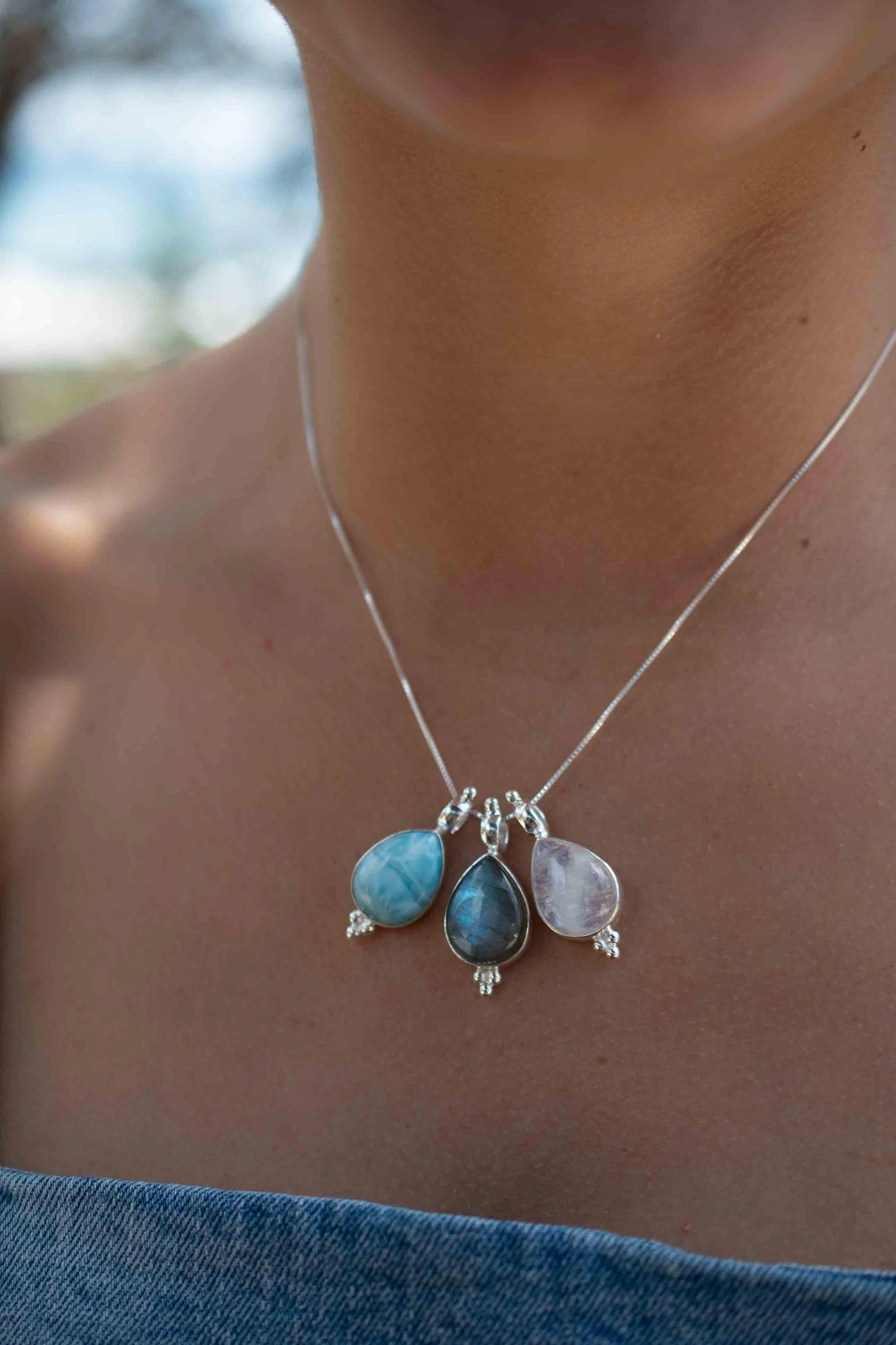 Olivia Necklace ~ Larimar, Labradorite and Moonstone ~ Sterling Silver ~ MP008