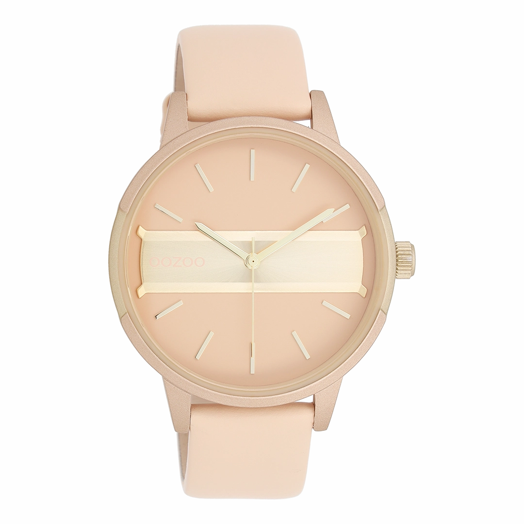 Peach pink/gold coloured OOZOO watch with peach pink leather strap - C11151