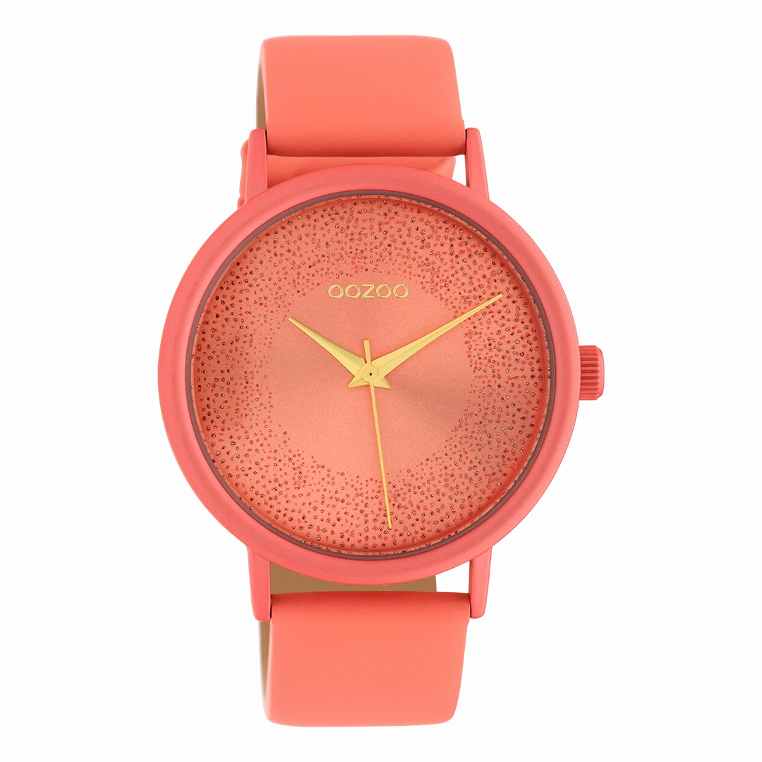 Peach pink OOZOO watch with leather strap - C10580