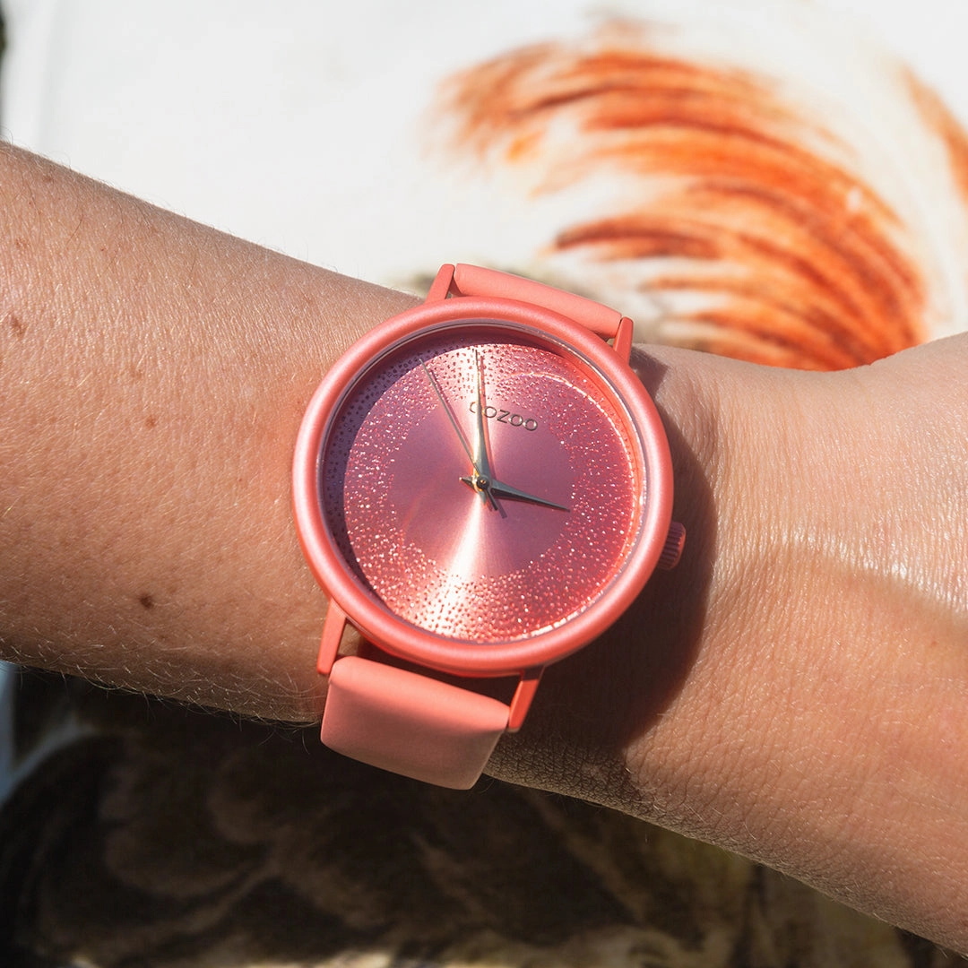 Peach pink OOZOO watch with leather strap - C10580
