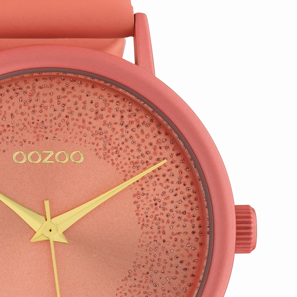 Peach pink OOZOO watch with leather strap - C10580