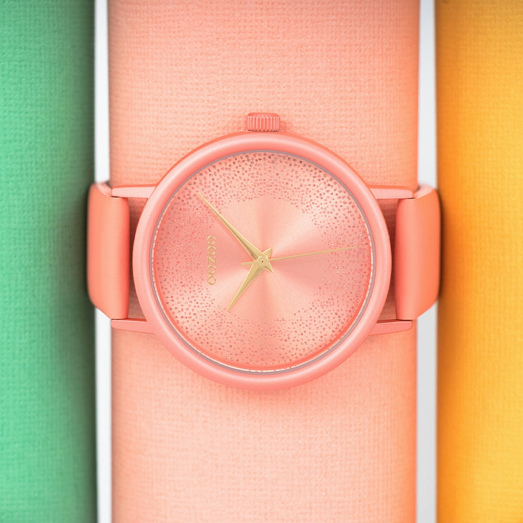 Peach pink OOZOO watch with leather strap - C10580