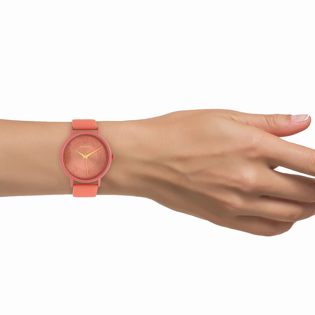Peach pink OOZOO watch with leather strap - C10580