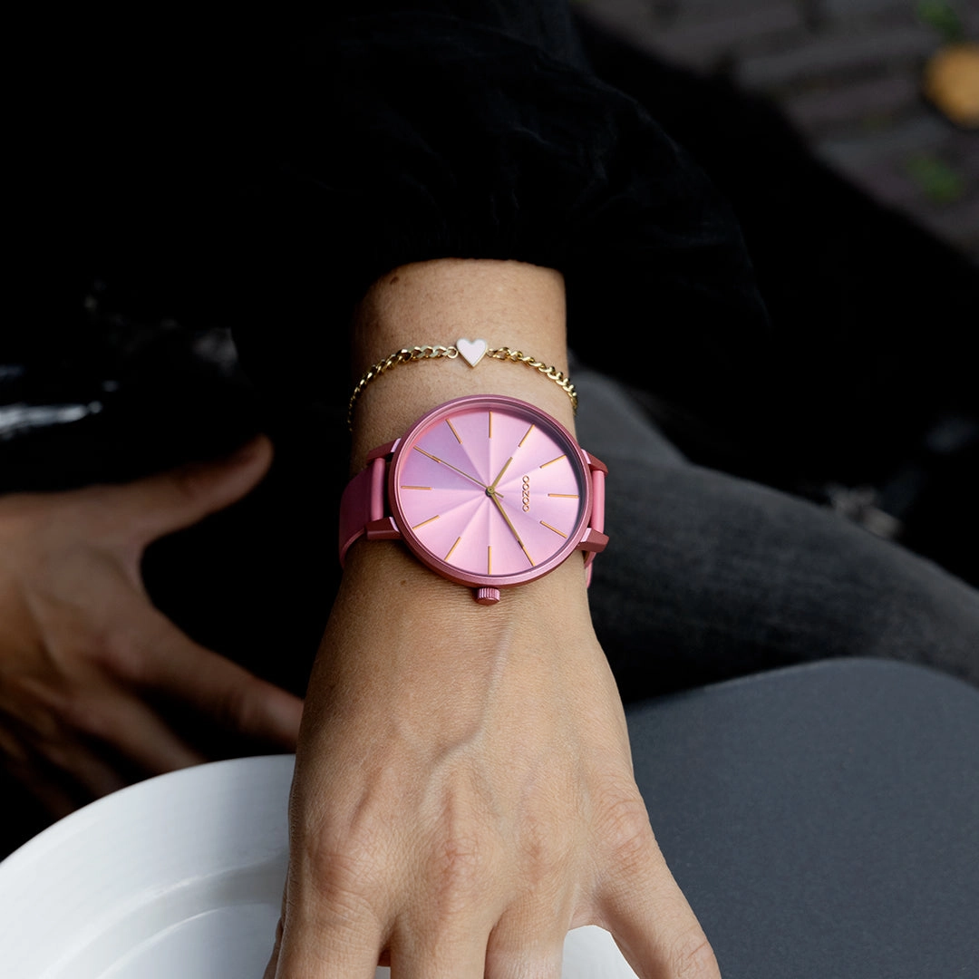 Pink shell coloured OOZOO watch with leather strap - C11250