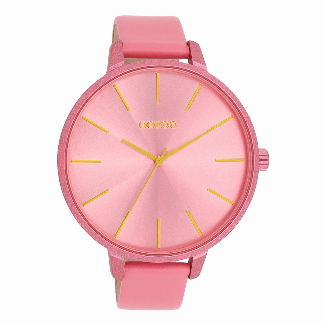 Pink shell coloured OOZOO watch with leather strap - C11250