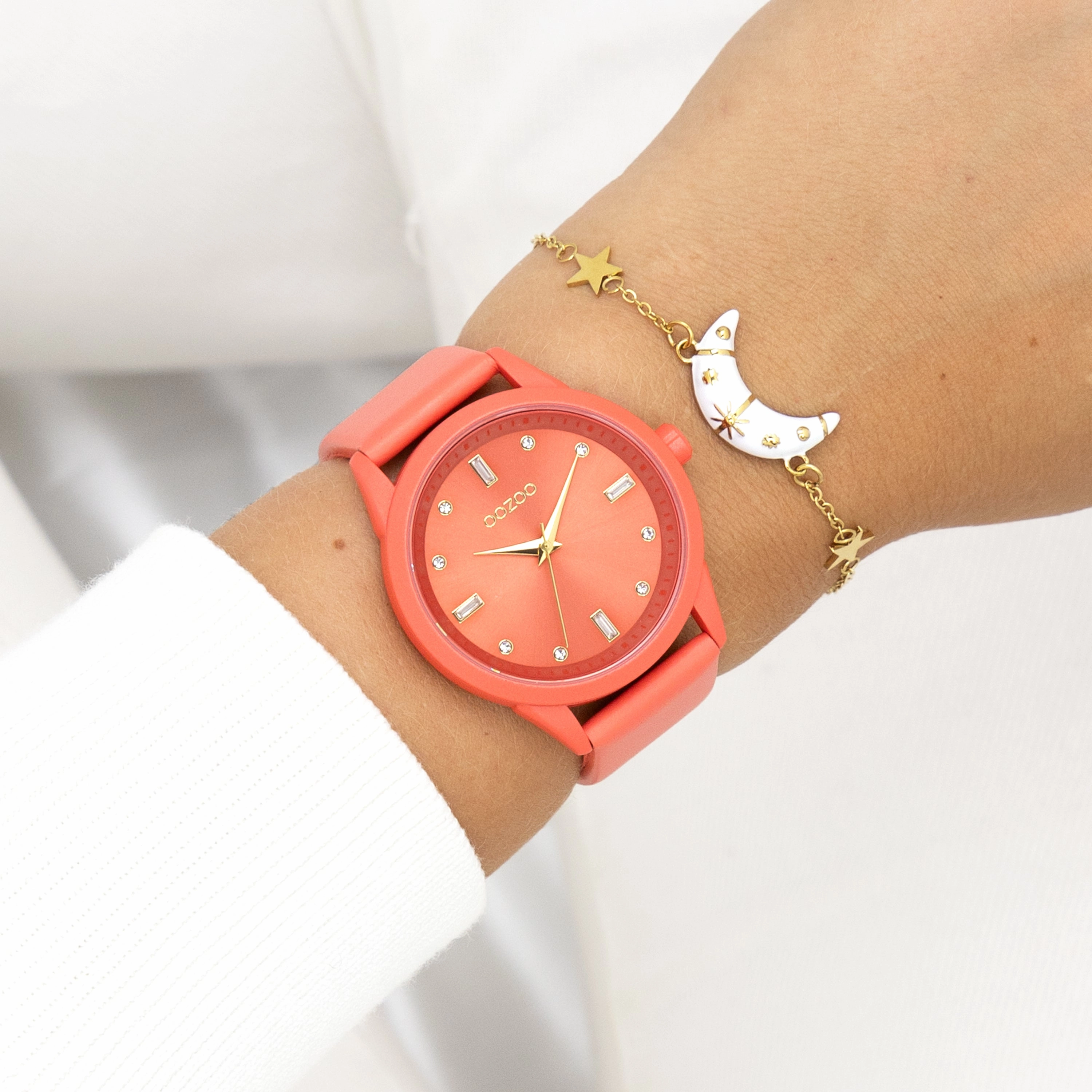 Pink shell coloured OOZOO watch with leather strap - C11285