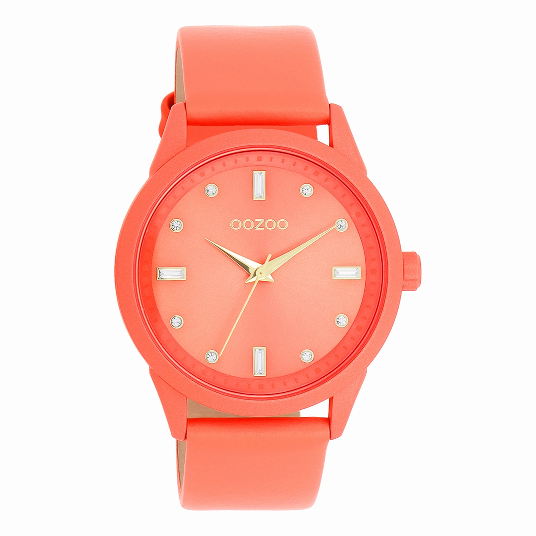 Pink shell coloured OOZOO watch with leather strap - C11285