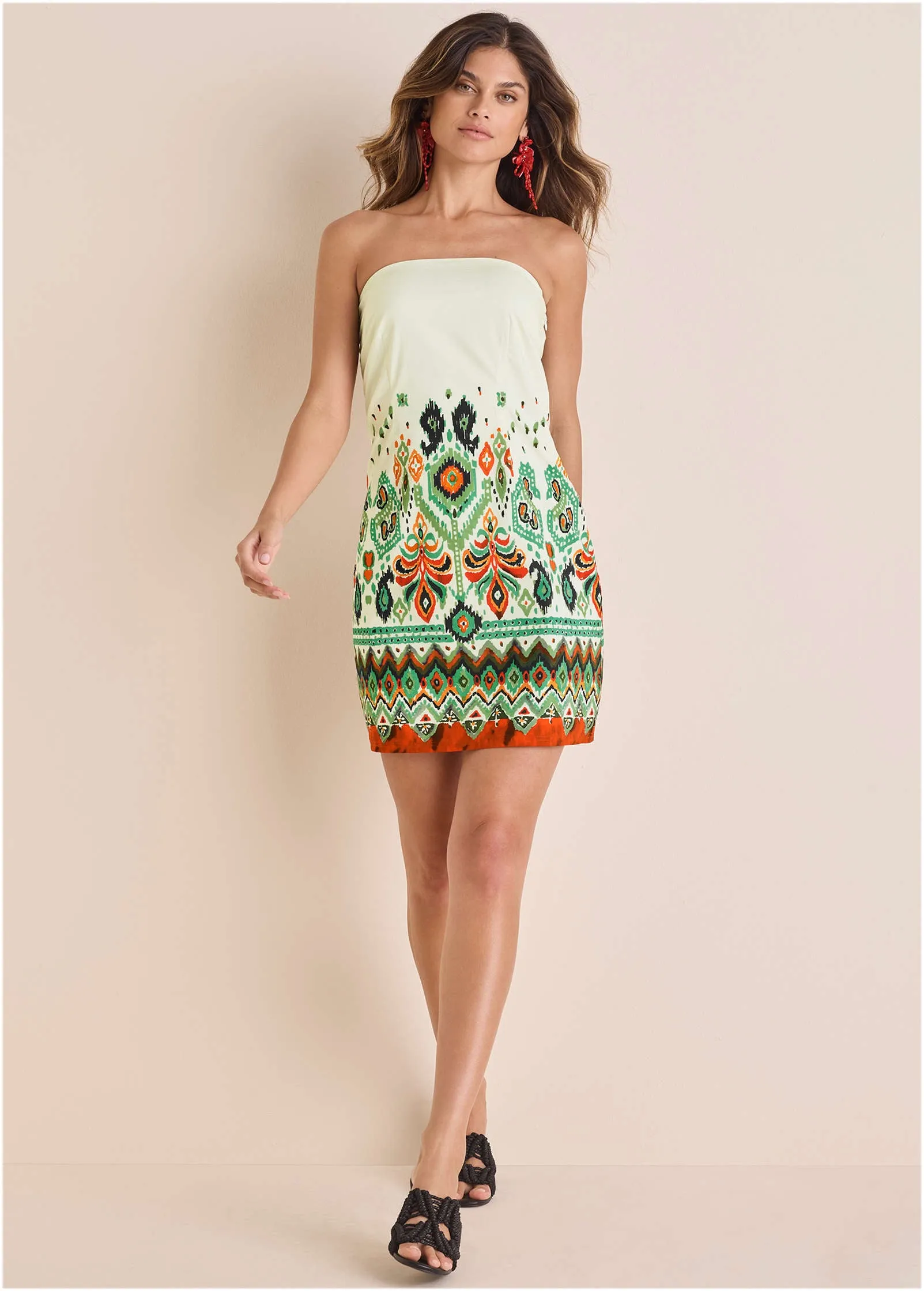 Poplin Strapless Mini Dress - Seti Olive Ikat