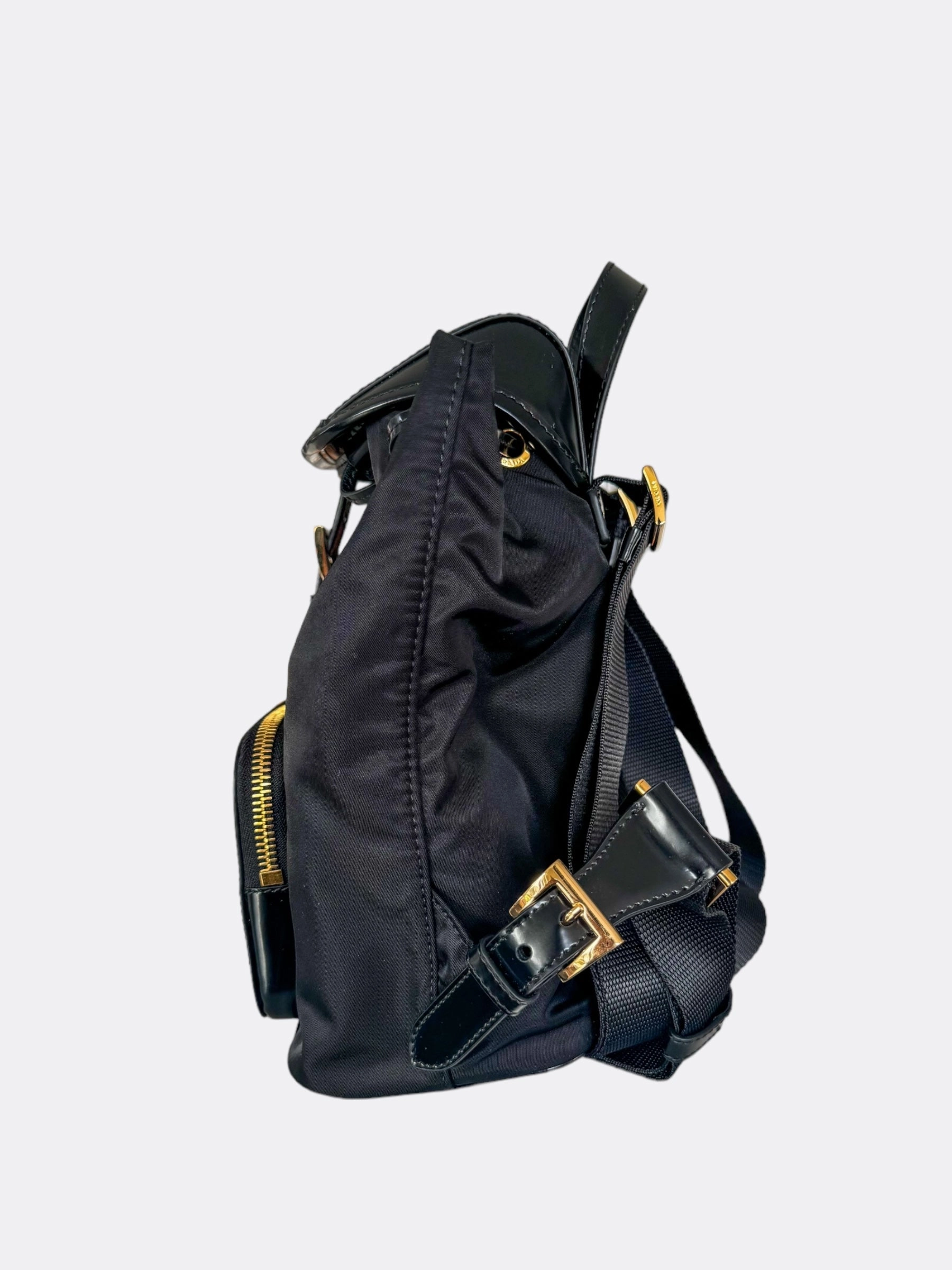 Prada Black & Gold Nylon Leather Backpack