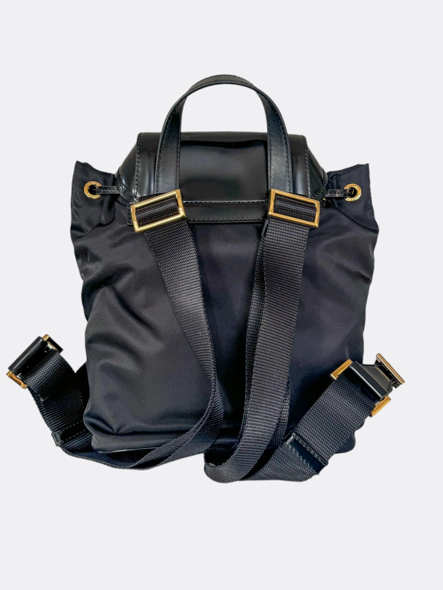 Prada Black & Gold Nylon Leather Backpack