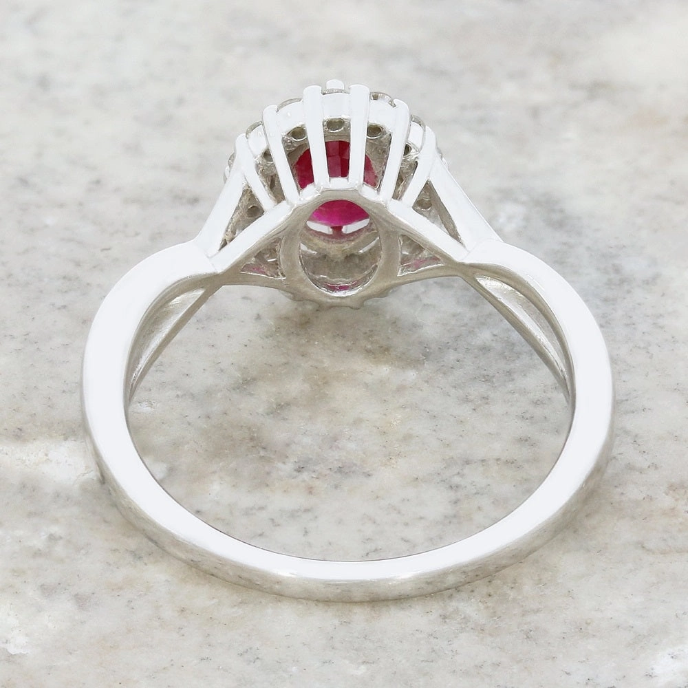 Pre Owned 18ct White Gold Ruby and 0.24cts Diamond Cluster Ring