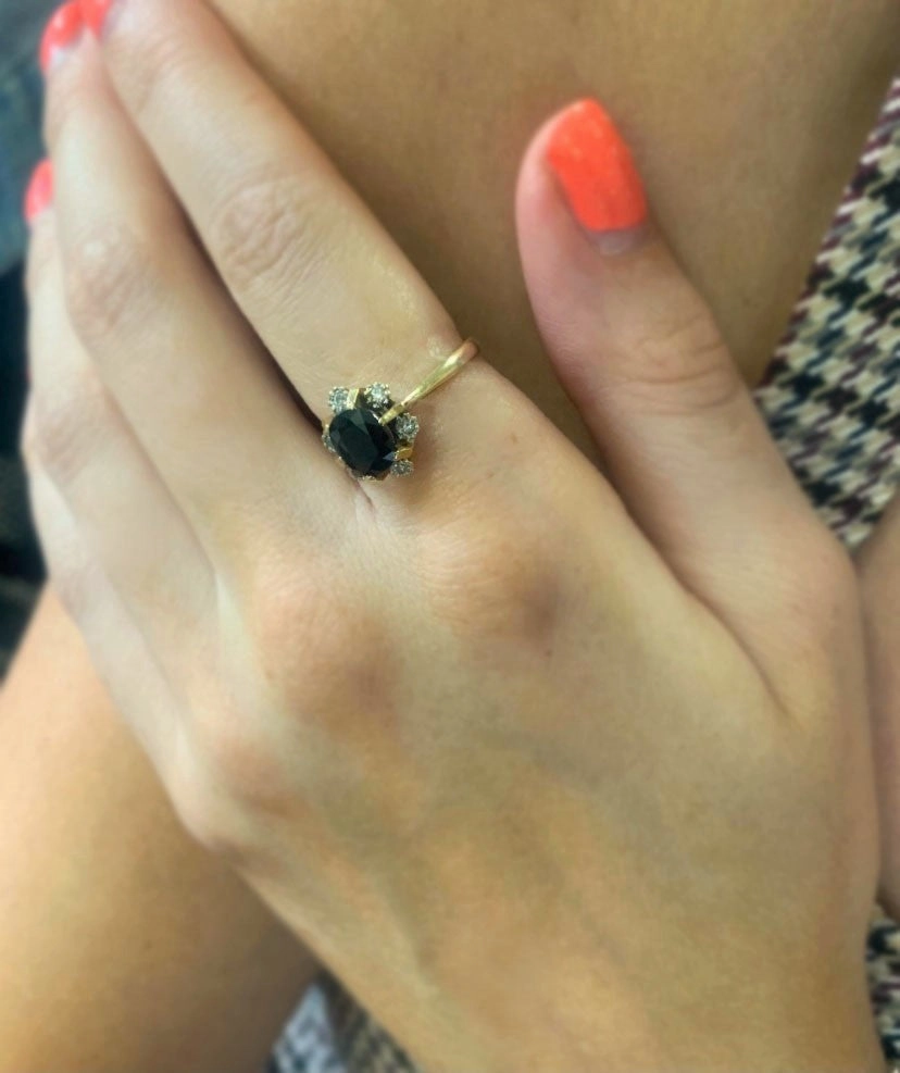Pre Owned 9ct Yellow Gold Sapphire and Diamond Cluster Ring