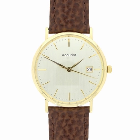 Pre Owned Accurist 18ct Gold Quartz Leather Strap Watch RW0613