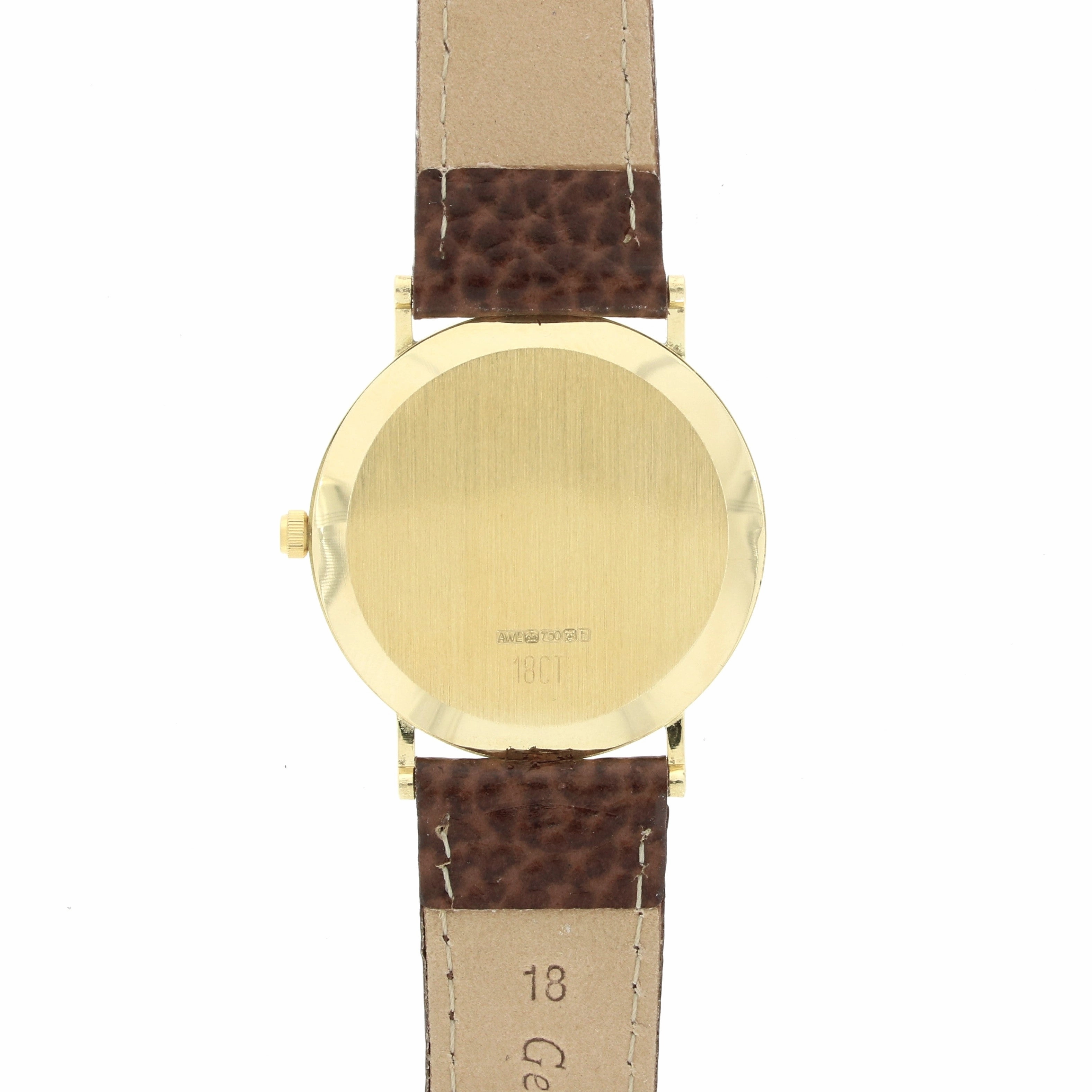 Pre Owned Accurist 18ct Gold Quartz Leather Strap Watch RW0613