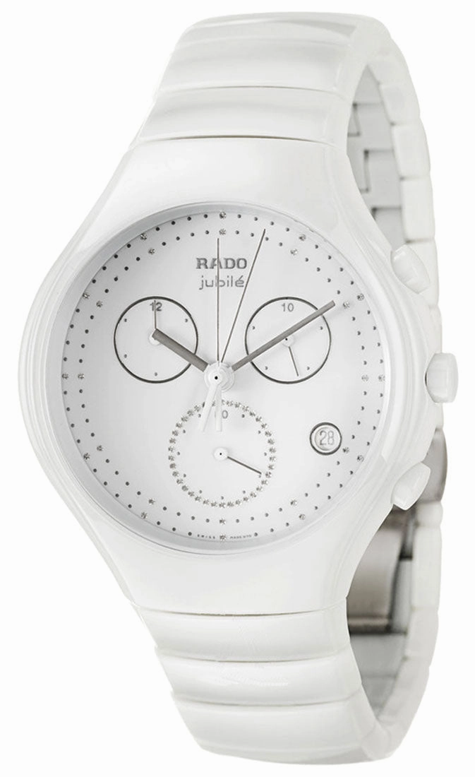 Rado Diastar True Chronograph White Ceramic Womens Watch Quartz Date Diamonds R27832702