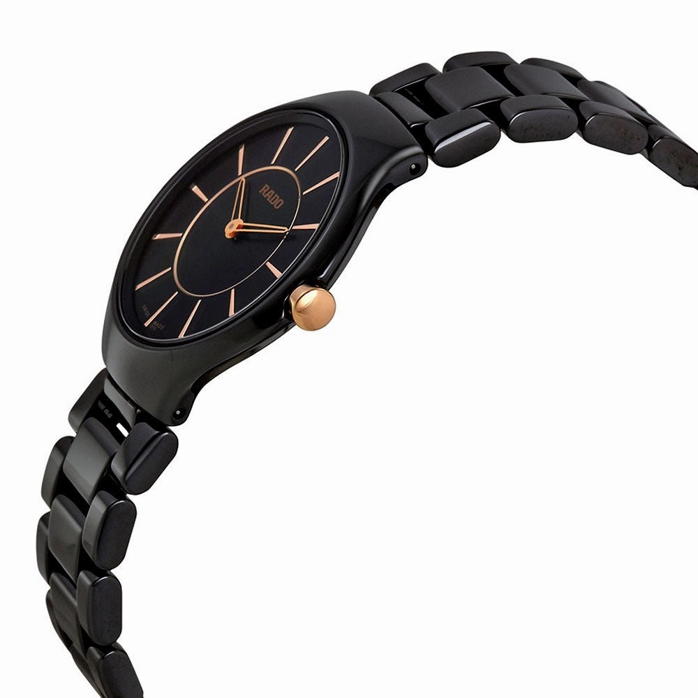 Rado True Thinline Black Ceramic Black Dial Quartz Womens Watch R27742152