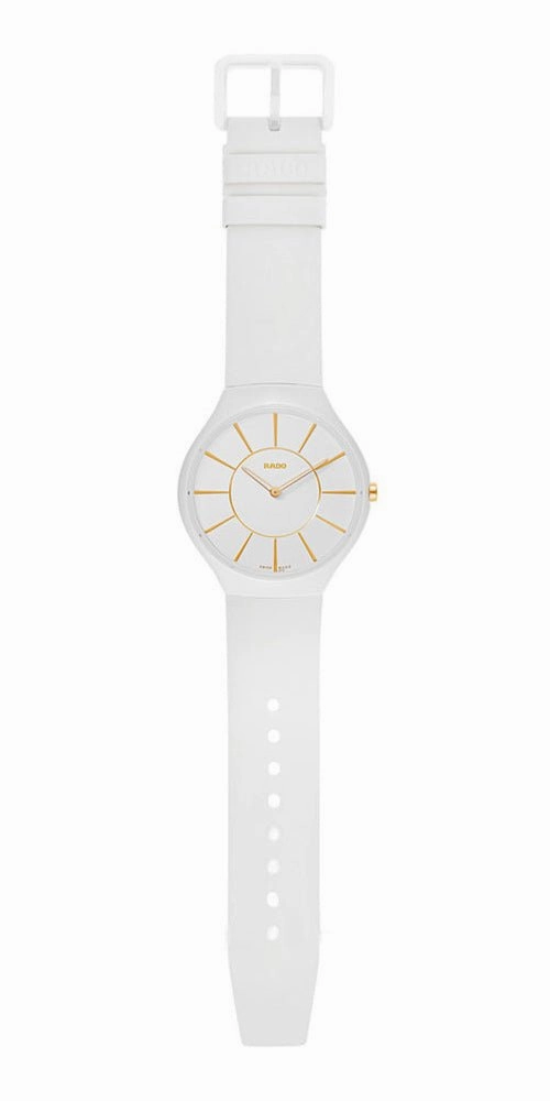 Rado True Thinline White Ceramic White Rubber Strap Womens Watch Quartz R27957109