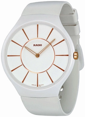 Rado True Thinline White Ceramic White Rubber Strap Womens Watch Quartz R27957109