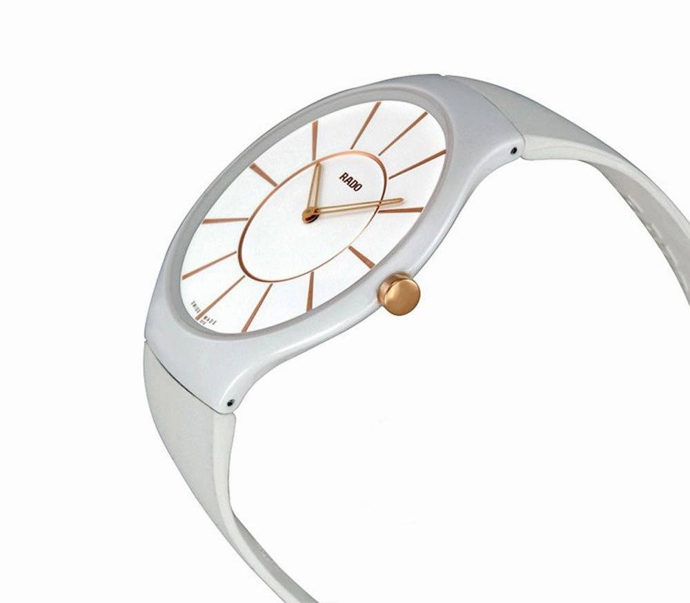 Rado True Thinline White Ceramic White Rubber Strap Womens Watch Quartz R27957109