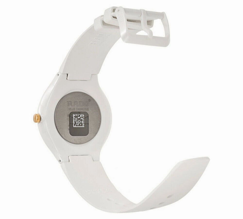 Rado True Thinline White Ceramic Womens Watch Pin Buckle Clasp Diamonds Quartz R27957709