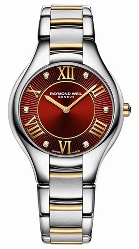 Raymond Weil Noemia Two-Tone Stainless Steel Red Dial Diamonds Quartz Womens Watch 5132-STP-00456
