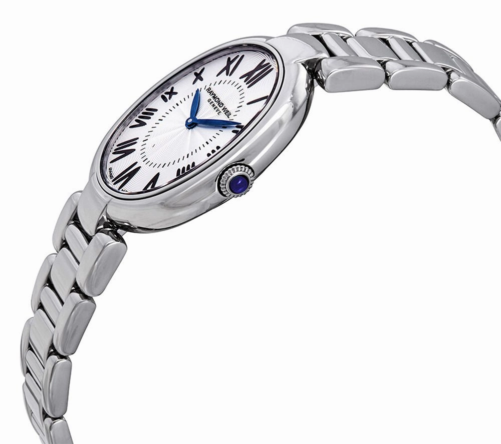 Raymond Weil Shine Stainless Steel Oval Case Silver-Tone Dial Interchangeable Black Satin Strap Quartz Womens Watch 1700-ST-00659