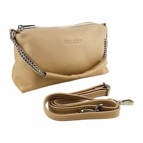 RB1025AU | Women's Handbag with double zip in genuine leather Made in Italy. Adjustable leather shoulder strap. Polished Nickel Accessories - Powder Color - Dimensions: cm 26 x 14 x 9
