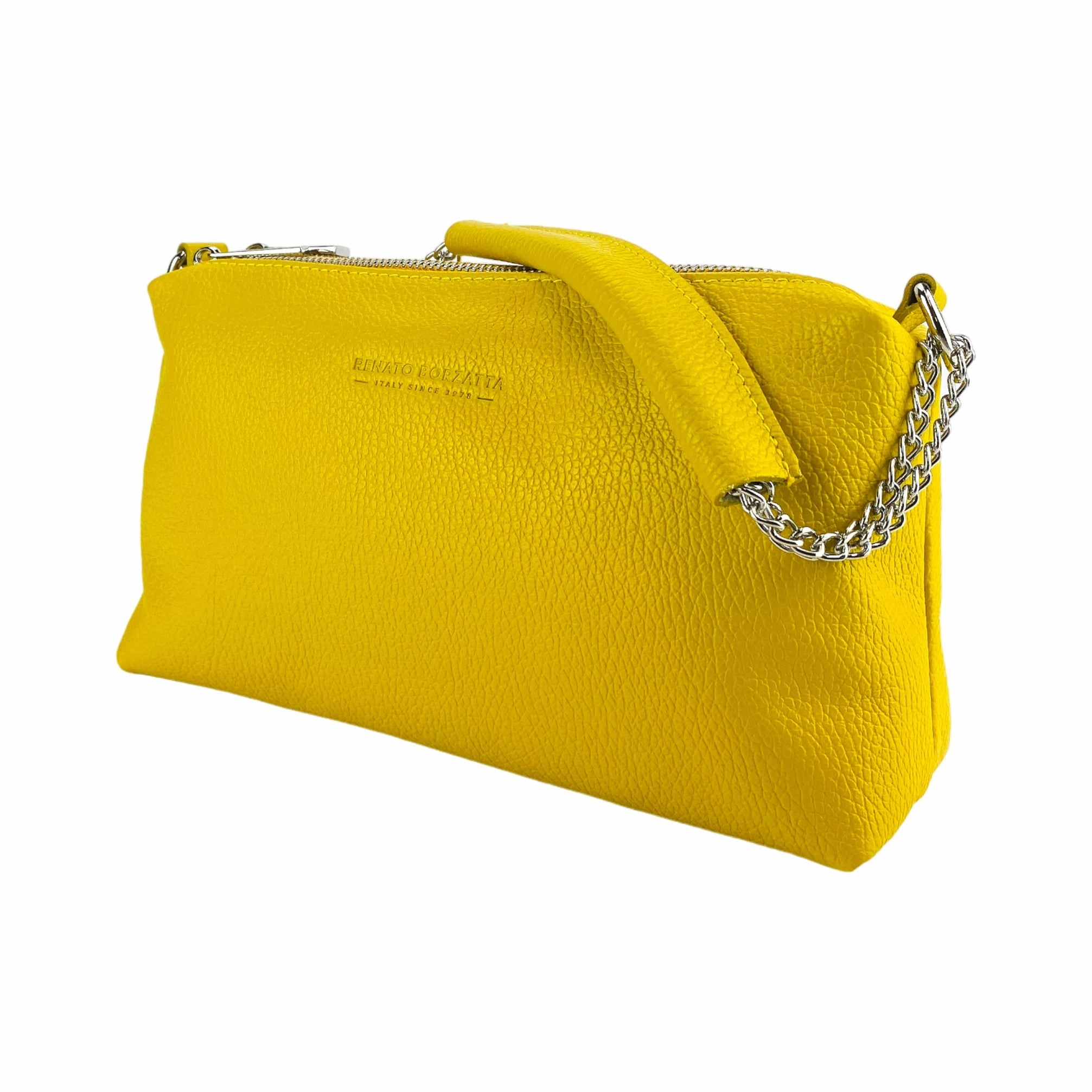 Renato Borzatta Leather Chain Shoulder Bag Yellow