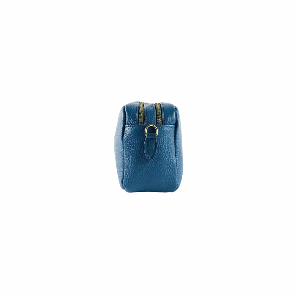 Renato Borzatta Leather Double Zip Camera Shoulder Crossbody Bag Blue