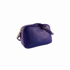 Renato Borzatta Leather Double Zip Camera Shoulder Crossbody Bag Purple