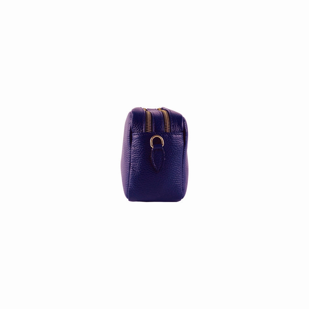 Renato Borzatta Leather Double Zip Camera Shoulder Crossbody Bag Purple