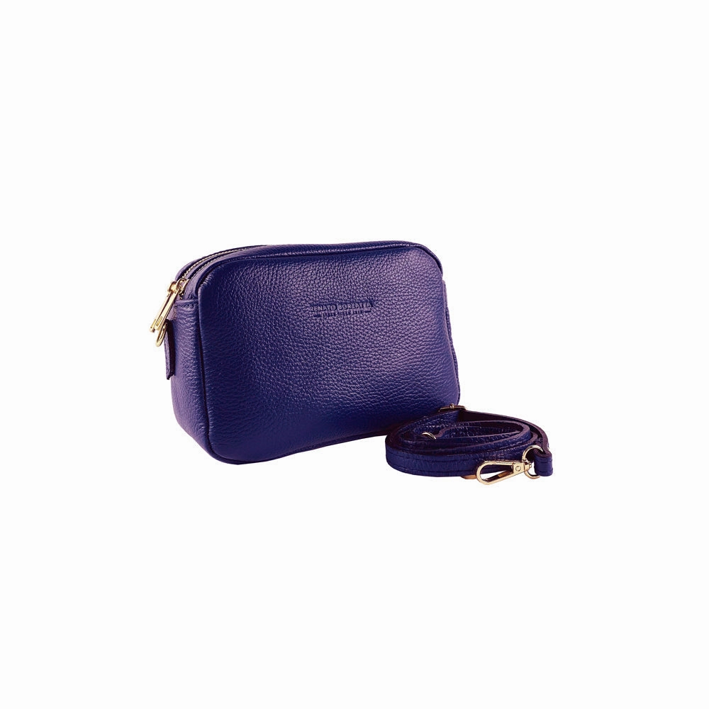 Renato Borzatta Leather Double Zip Camera Shoulder Crossbody Bag Purple