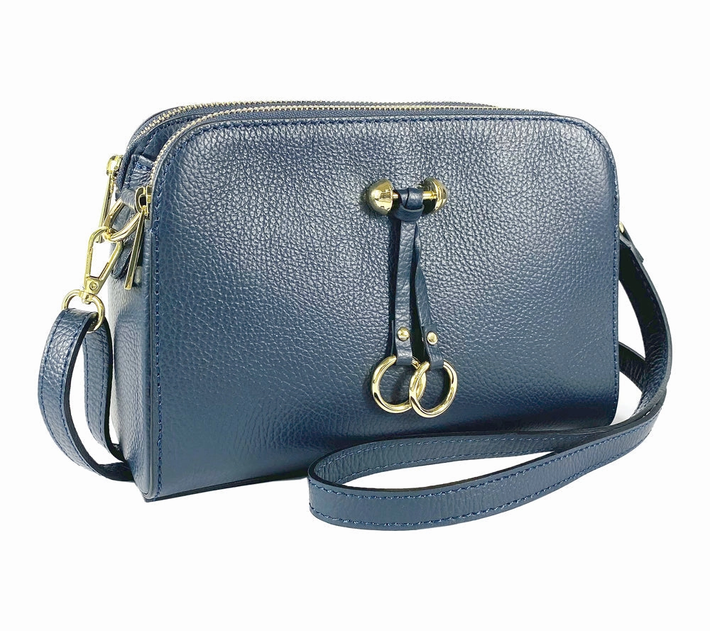 Renato Borzatta leather shoulder camera bag blue