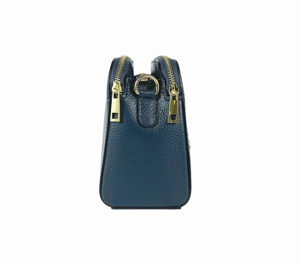 Renato Borzatta leather shoulder camera bag blue