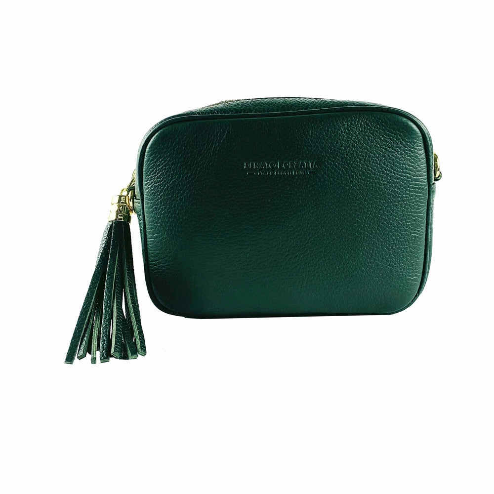 Renato Borzatta Leather Tassel Camera Shoulder Crossbody Bag Emerald Green