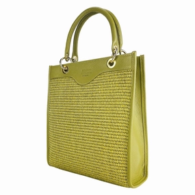 Renato Borzatta Vertical leather and straw handbag shoulder bag green