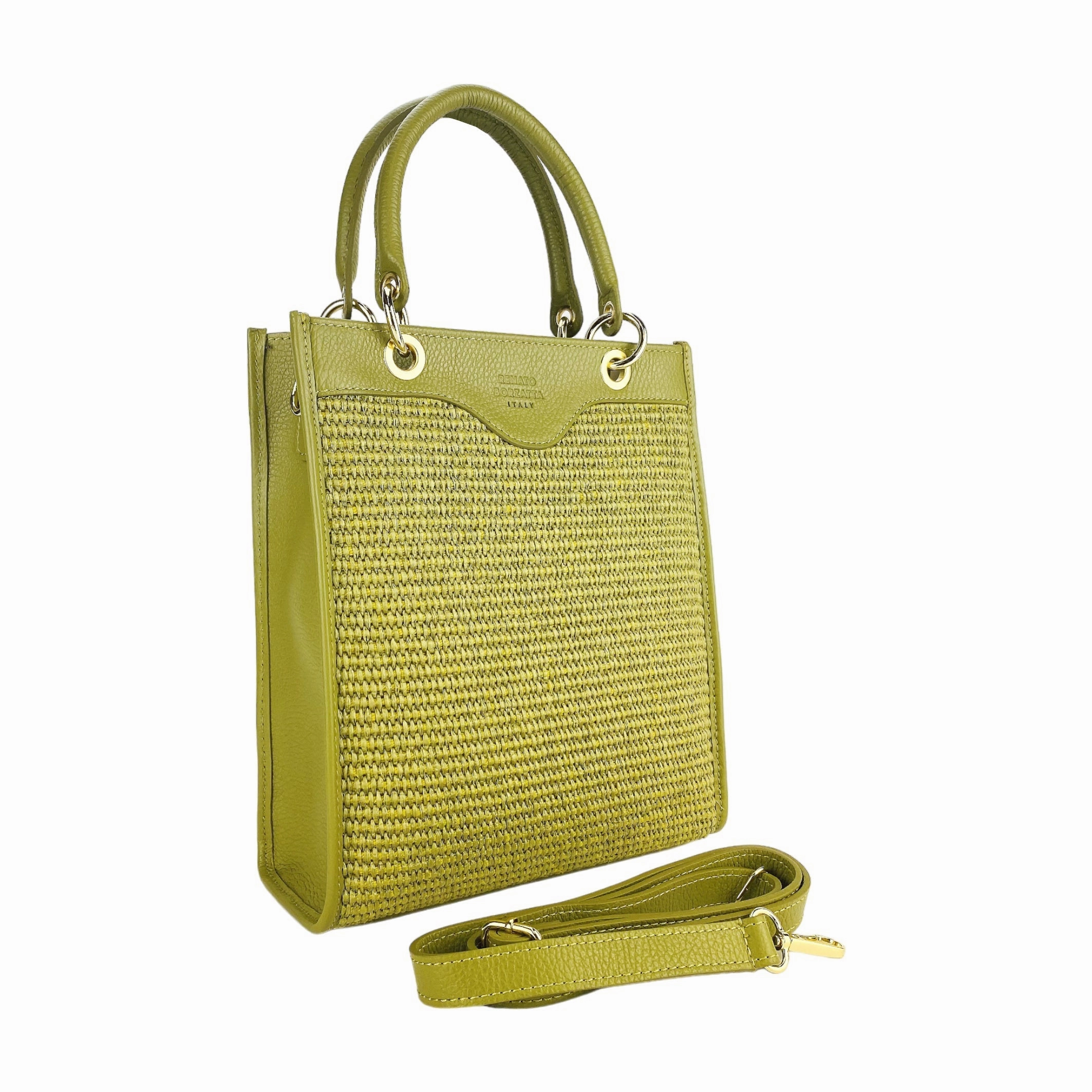 Renato Borzatta Vertical leather and straw handbag shoulder bag green