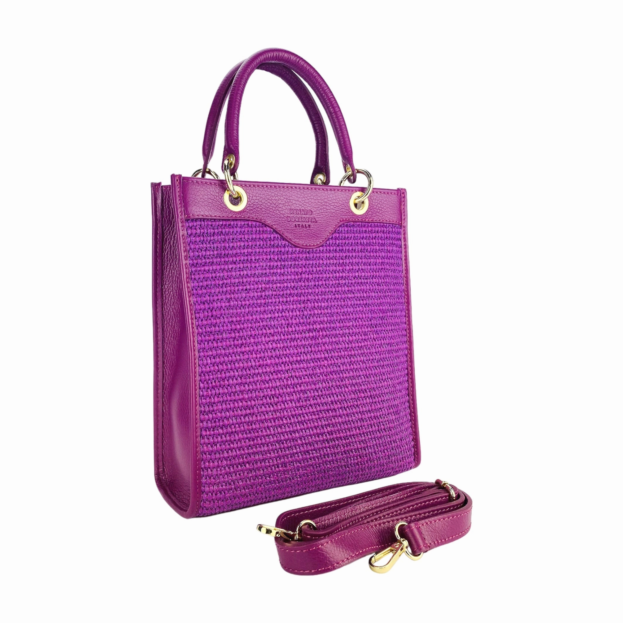 Renato Borzatta Vertical leather and straw handbags shoulder bag pink