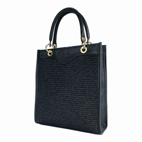 Renato Borzatta Vertical women's leather and straw shoulder bag black