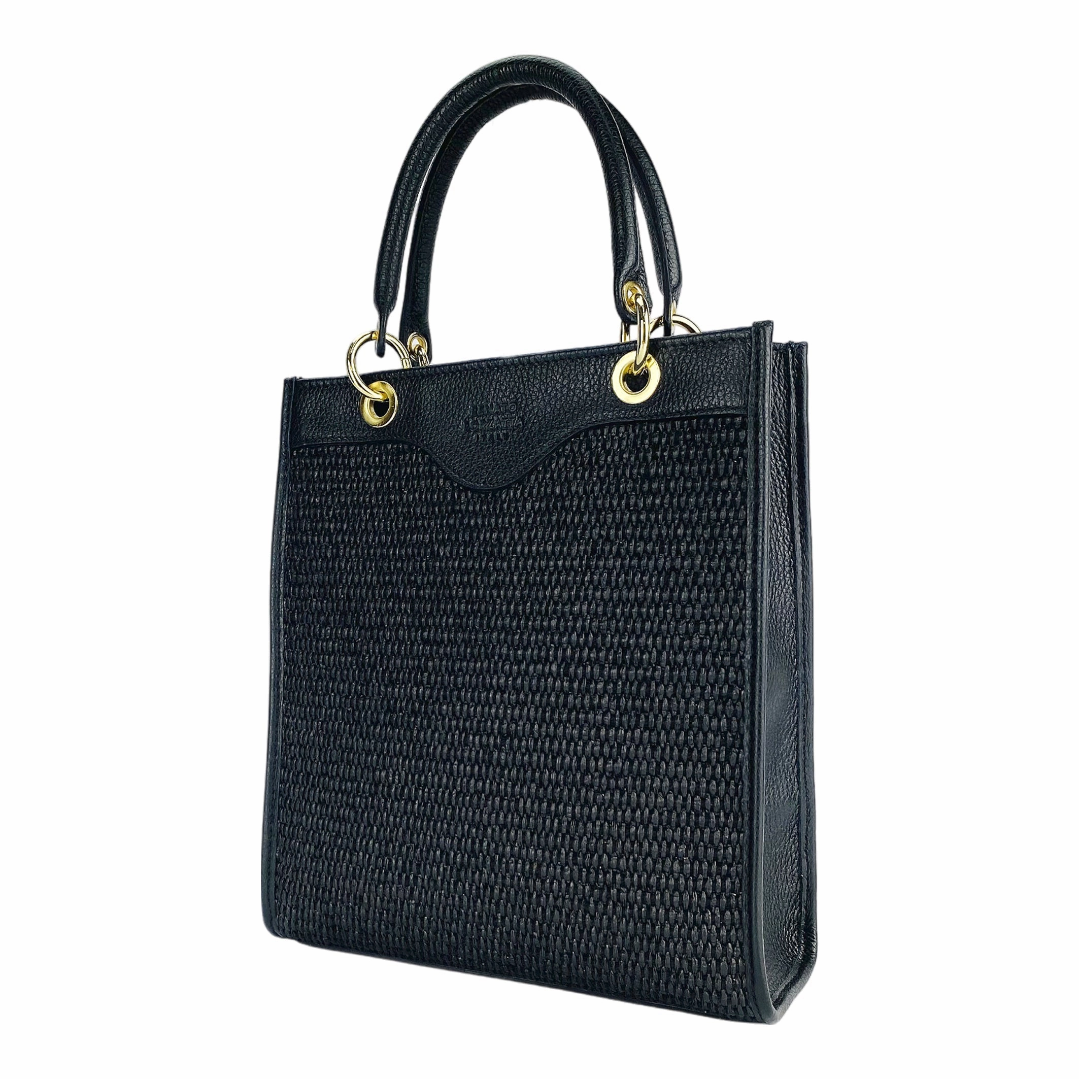 Renato Borzatta Vertical women's leather and straw shoulder bag black