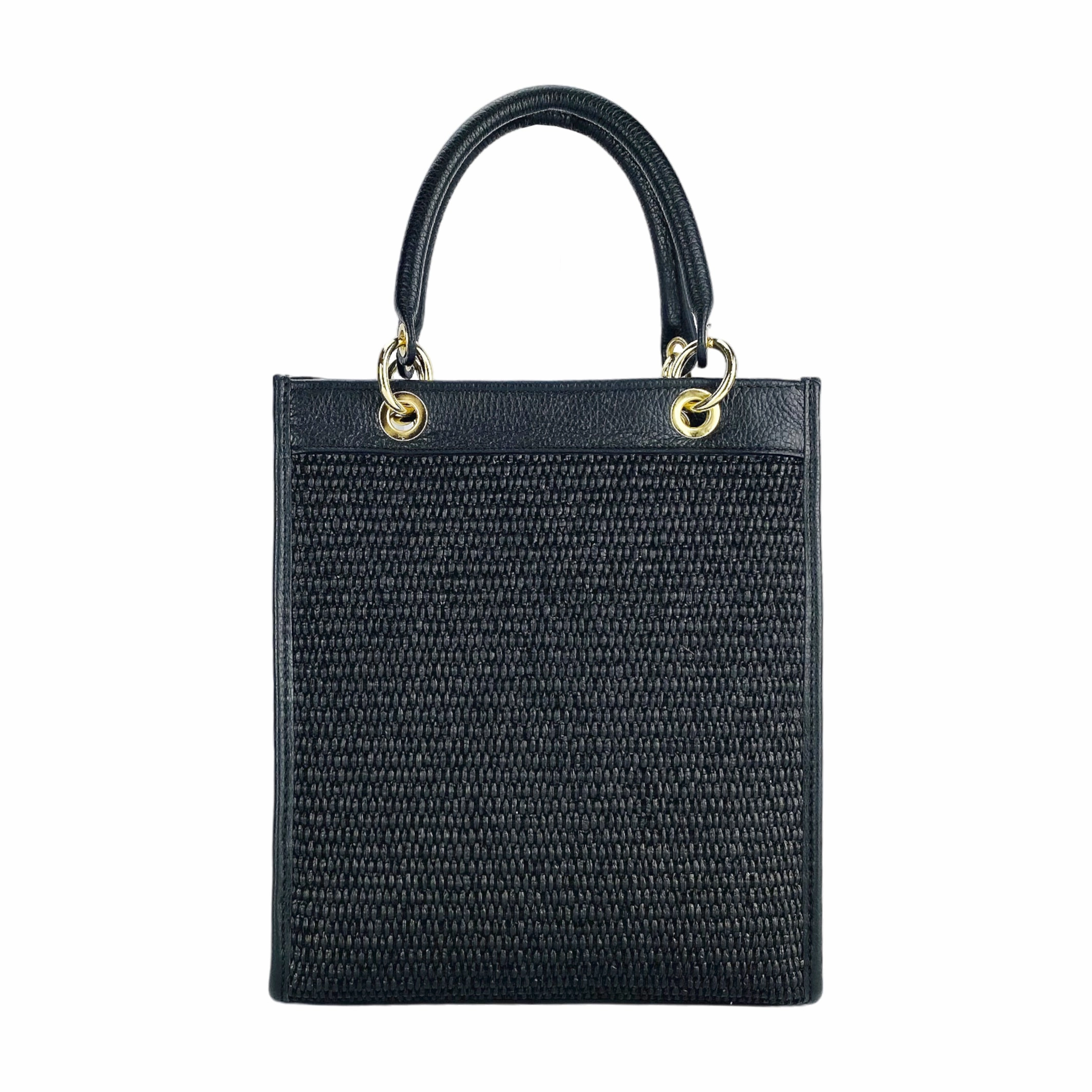 Renato Borzatta Vertical women's leather and straw shoulder bag black