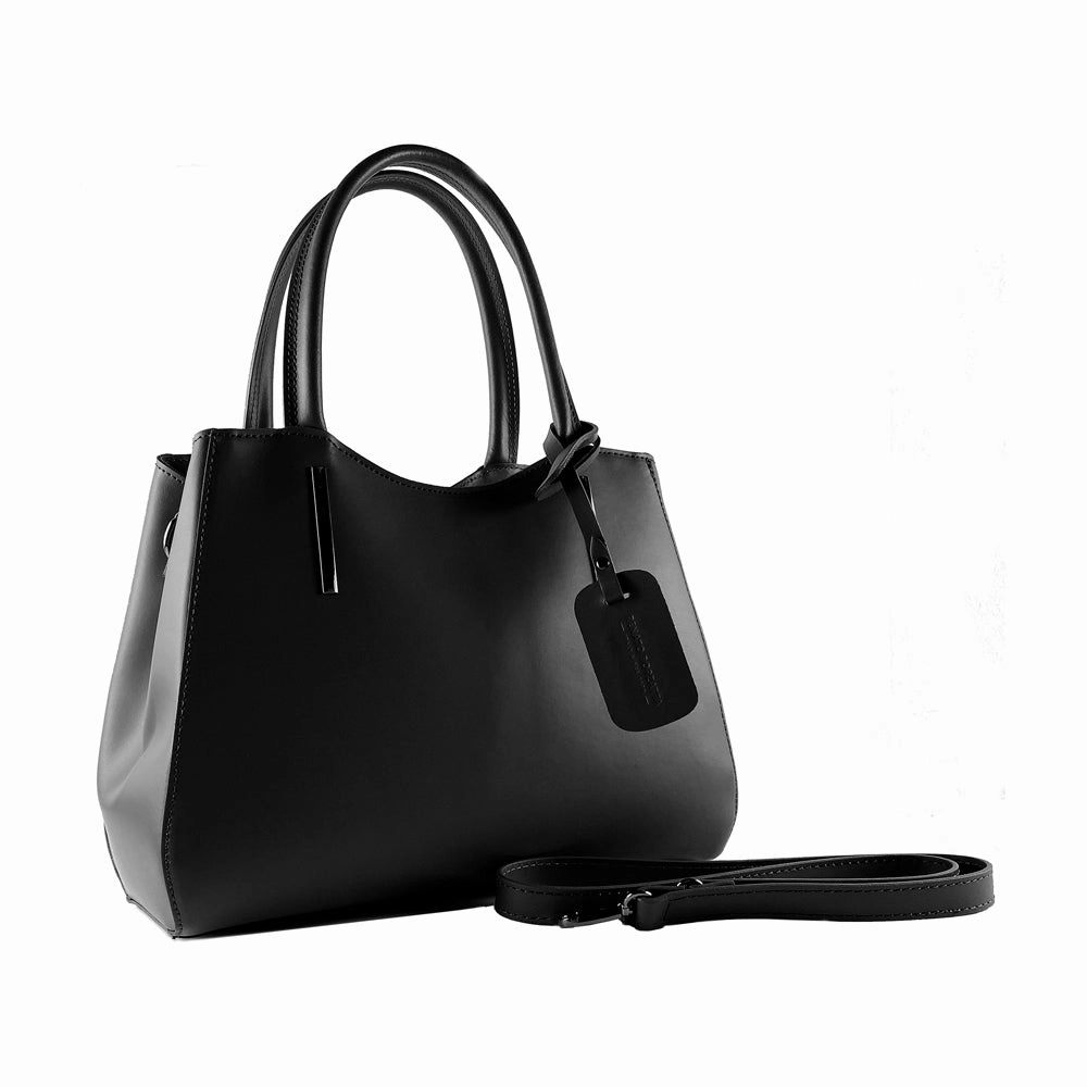 Renato Borzatto Leather Double Strap Shoulder Bag Black