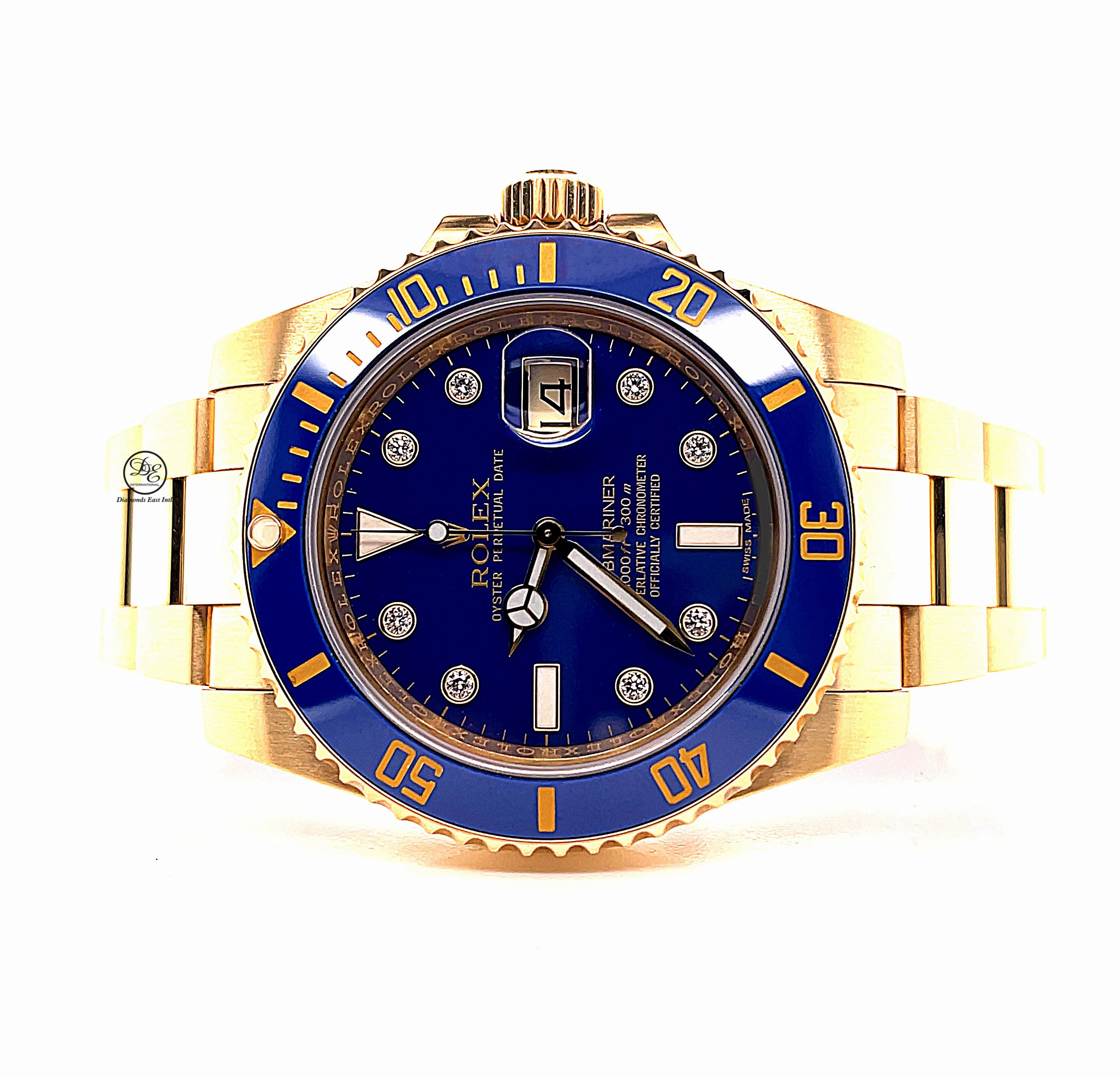 Rolex 116618lb Submariner Date Blue SERTI Factory Diamond Dial Ceramic Bezel 18k Solid Gold
