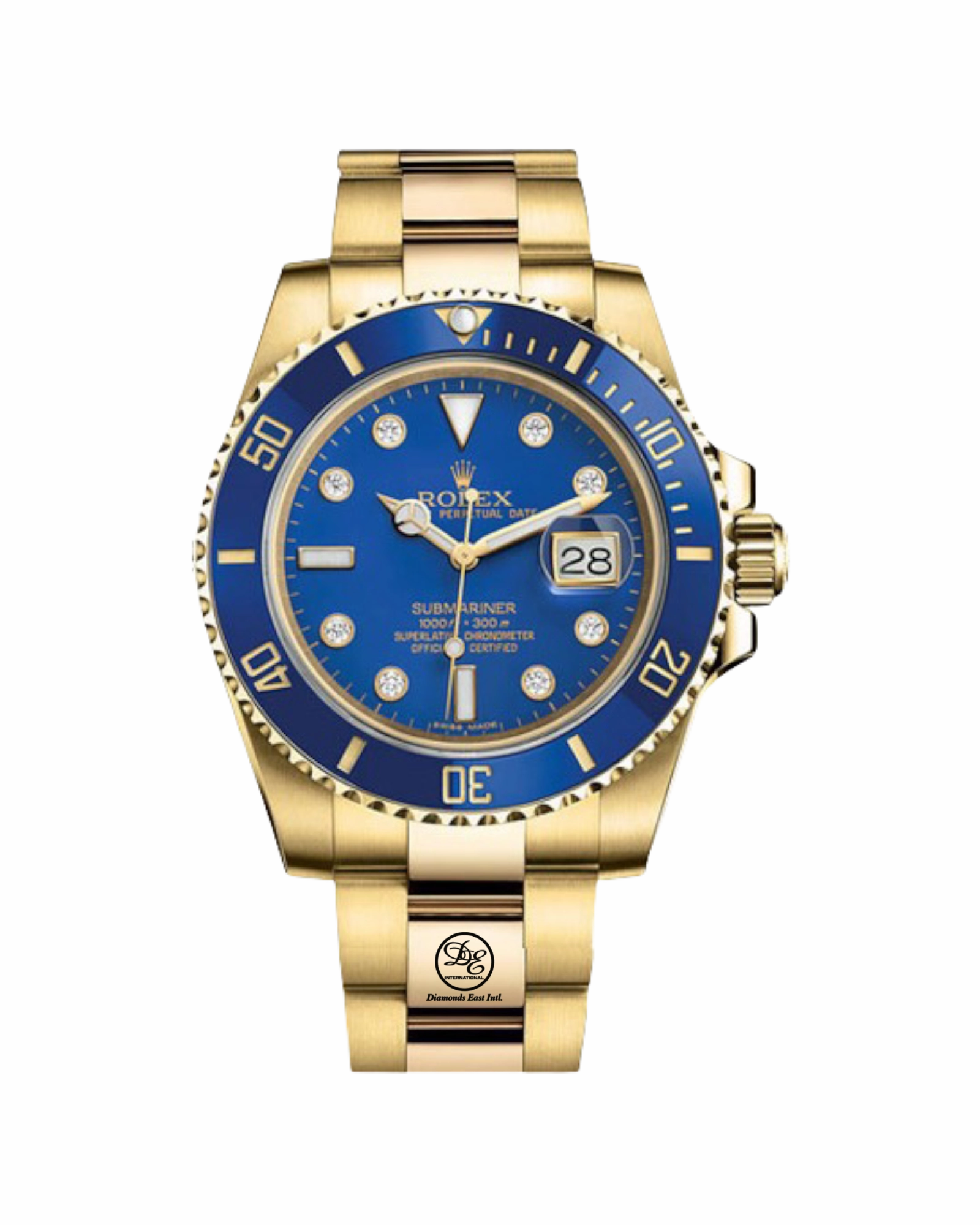 Rolex 116618lb Submariner Date Blue SERTI Factory Diamond Dial Ceramic Bezel 18k Solid Gold