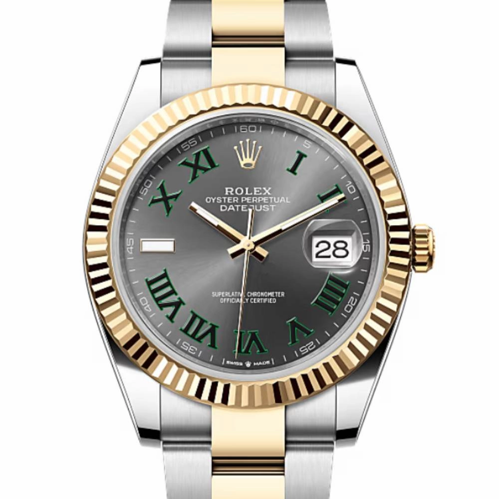 Rolex Datejust 41mm - Ref: 126333-0019 - Slate Grey Wimbledon Roman Dial & Fluted Bezel, Two Tone Stainless Steel & 18K Yellow Gold Oyster Bracelet Men's Watch
