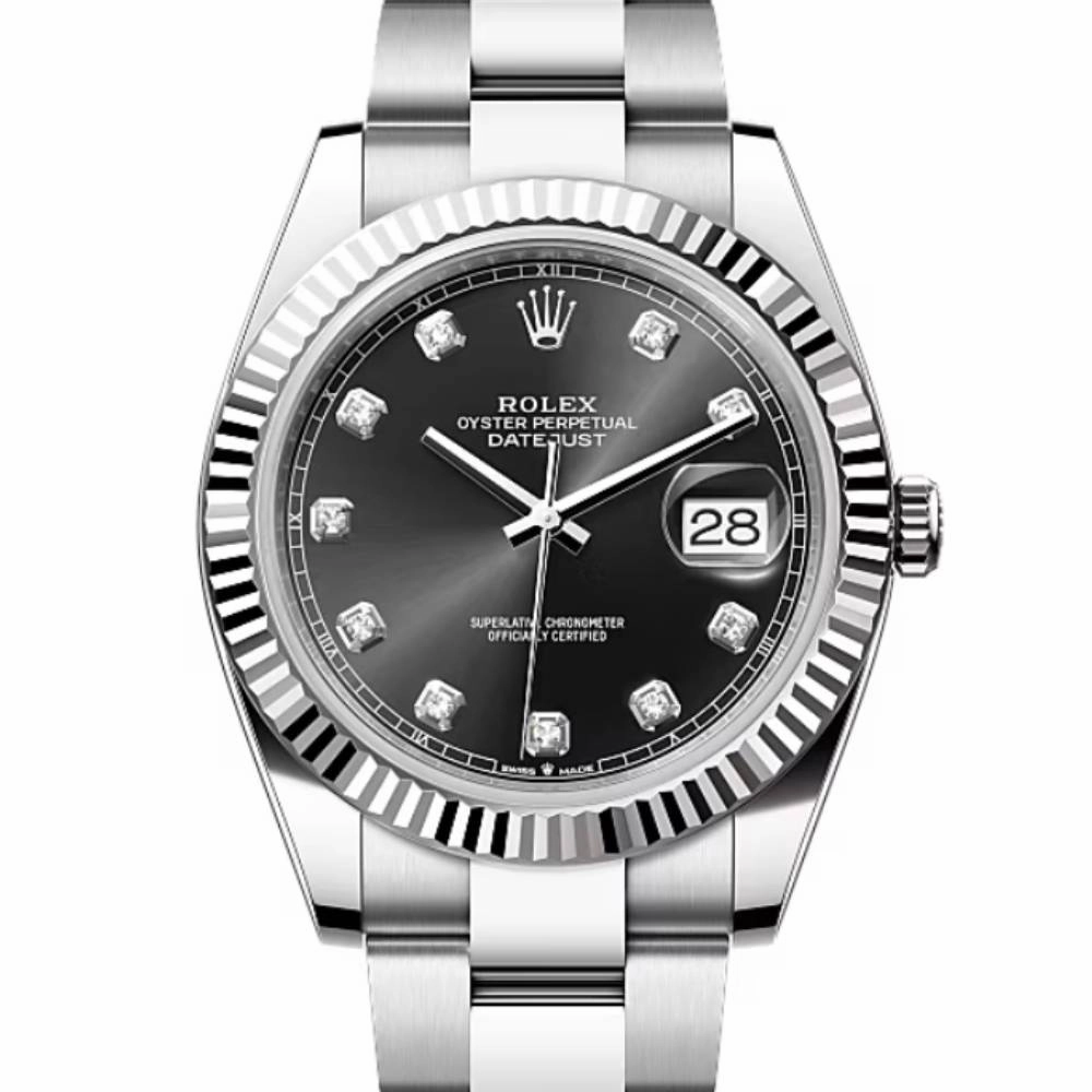 Rolex Datejust 41mm - Ref: 126334-0011 - Black Diamond Dial, Stainless Steel Oyster Bracelet Men's Watch