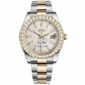 Rolex Datejust II 41mm - Ref: 116300ISODB - White Stick Dial & Diamond Bezel, Two Tone Stainless Steel & 18K Yellow Gold Oyster Bracelet Men's Watch