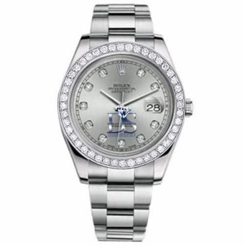 Rolex Datejust II 41mm - Ref: 116300SDDB - Silver Diamond Dial & Diamond Bezel, Stainless Steel Oyster Bracelet Men's Watch