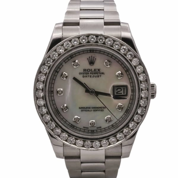 Rolex Datejust II 41mm - Ref: 116334 - White Mother of Pearl Dial & Diamond Bezel, Stainless Steel Oyster Bracelet Men's Watch